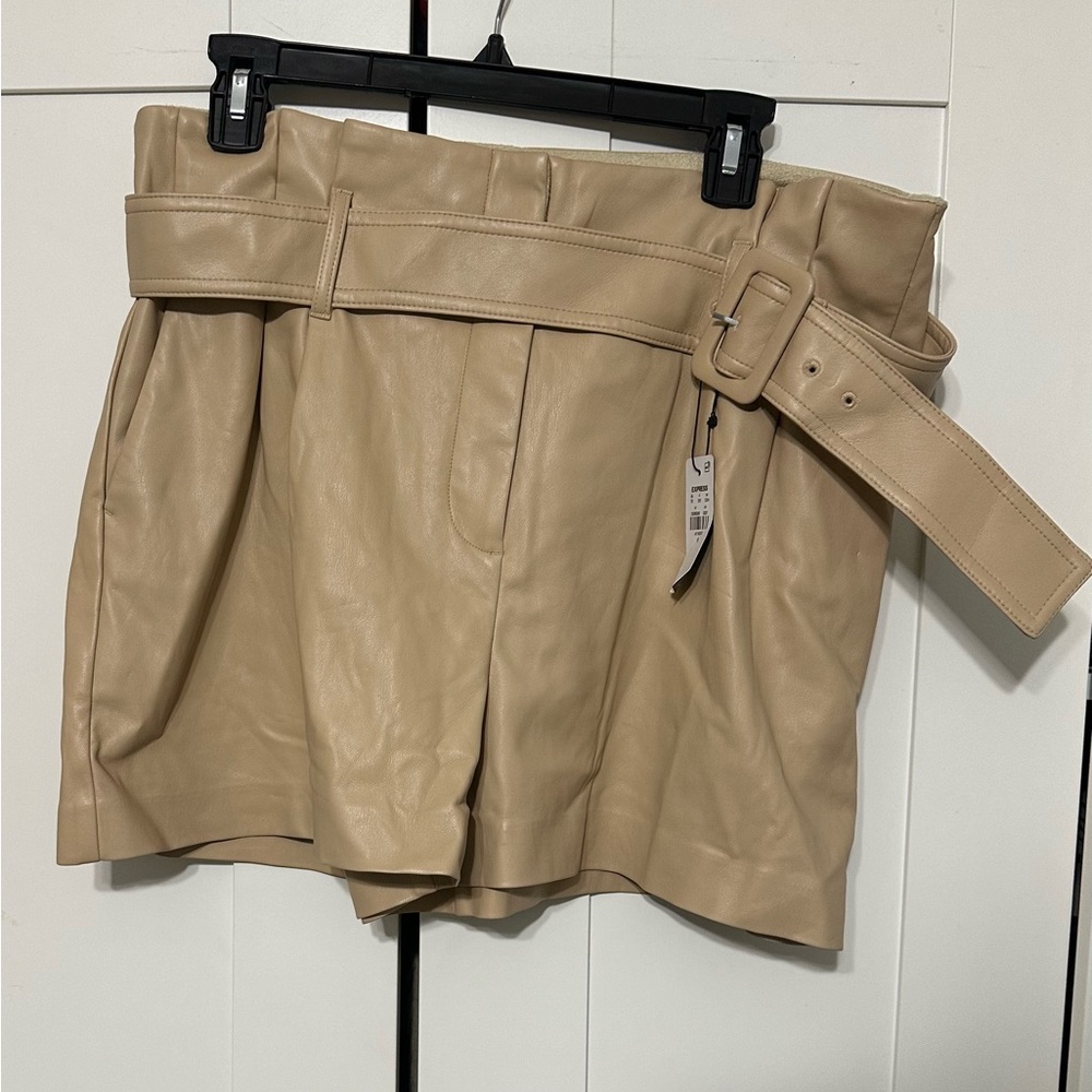 Tan Leather Women Shorts